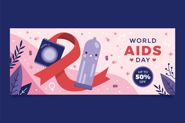 Flat world aids day horizontal banner template