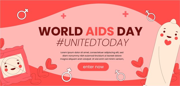 Flat world aids day horizontal banner template