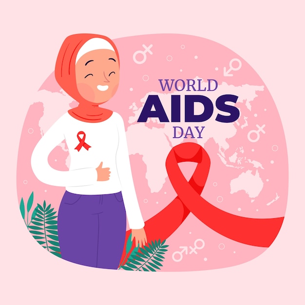 Vettore gratuito illustrazione piana di giornata mondiale contro l'aids