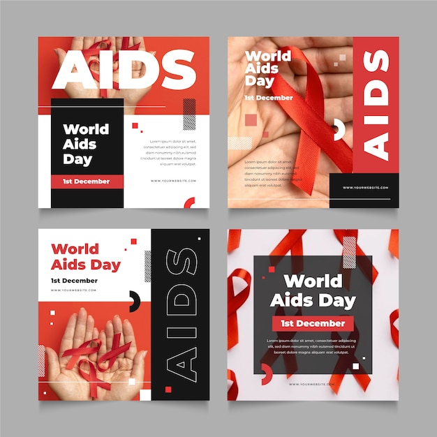 Free vector flat world aids day instagram posts collection