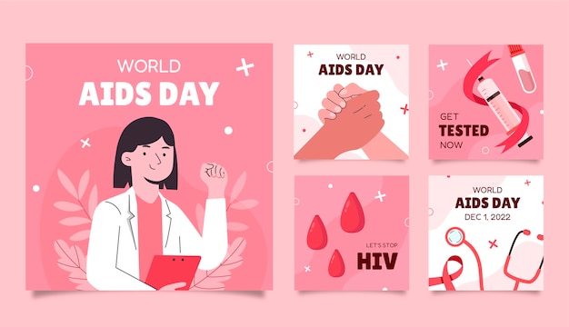 Raccolta di post di instagram per la giornata mondiale dell'aids piatta