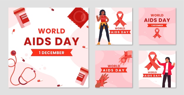 Free vector flat world aids day instagram posts collection