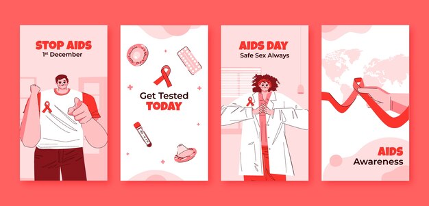 Flat world aids day instagram stories collection
