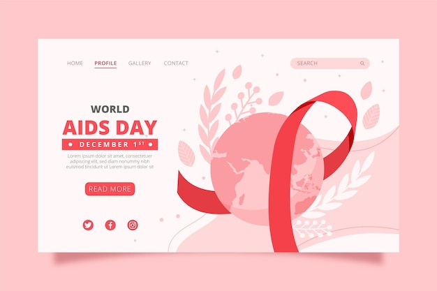 Modello di pagina di destinazione del giorno dell'aids piatto