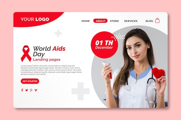 Flat world aids day landing page template