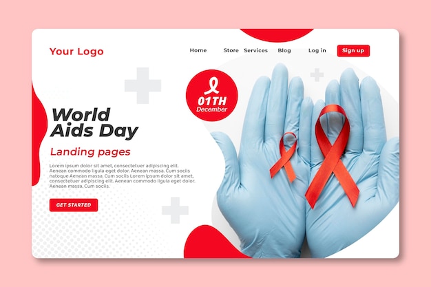 Flat world aids day landing page template