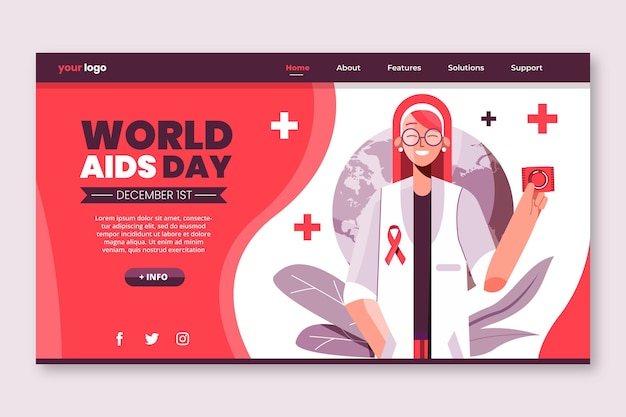 Free vector flat world aids day landing page template