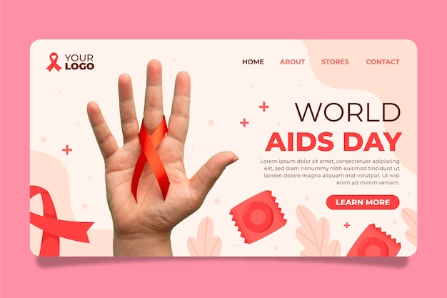 Vettore gratuito modello di pagina di destinazione del giorno dell'aids piatto