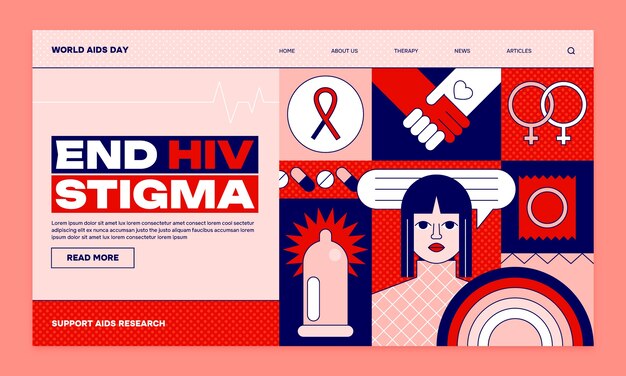 Шаблон целевой страницы плоского Всемирного дня борьбы со СПИДом