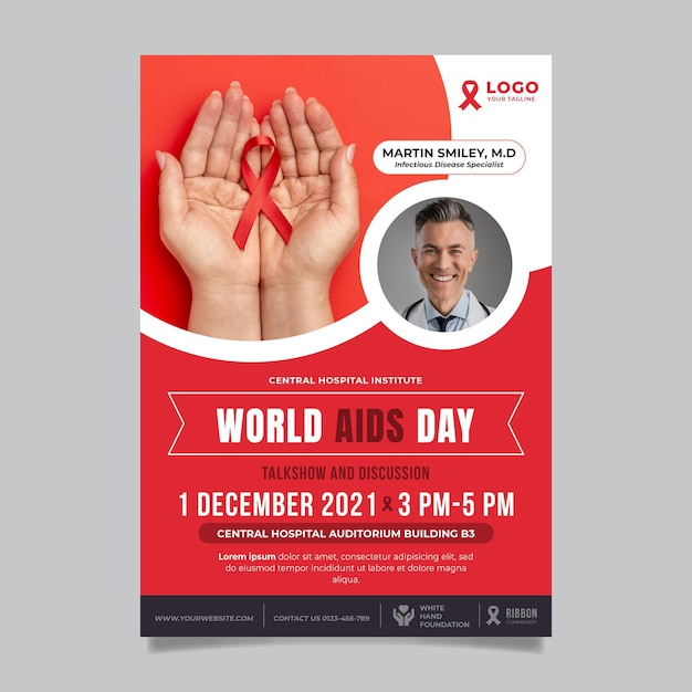 Vettore gratuito modello di poster verticale piatto per la giornata mondiale dell'aids