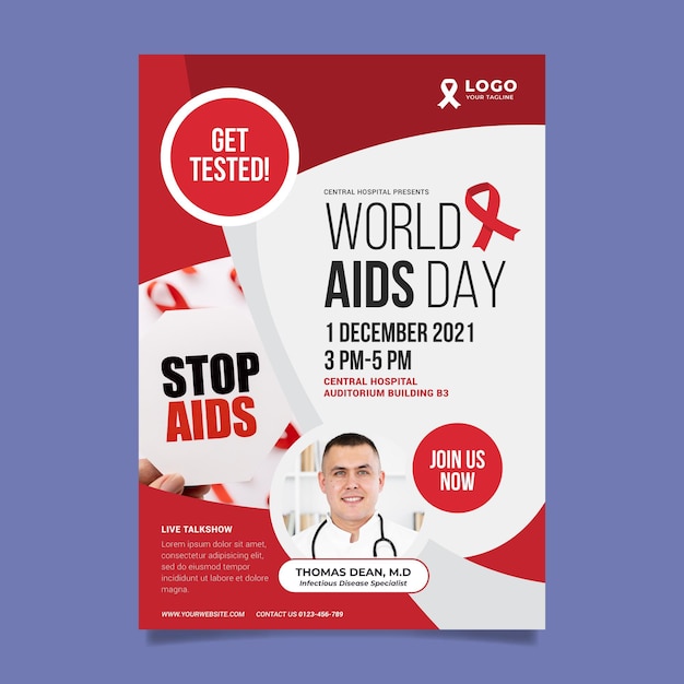 Flat world aids day vertical poster template