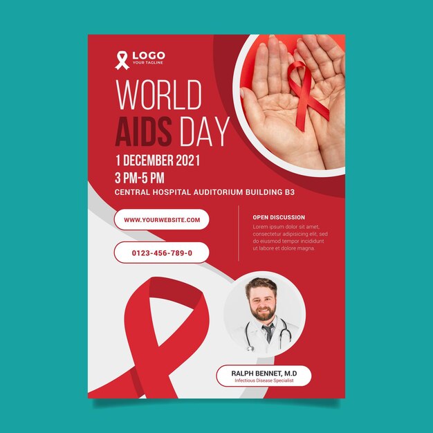 Flat world aids day vertical poster template