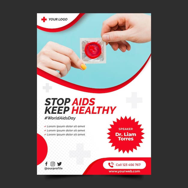 Flat world aids day vertical poster template