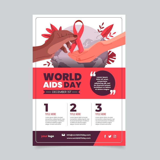 Плоский шаблон вертикального плаката всемирного дня борьбы со СПИДом