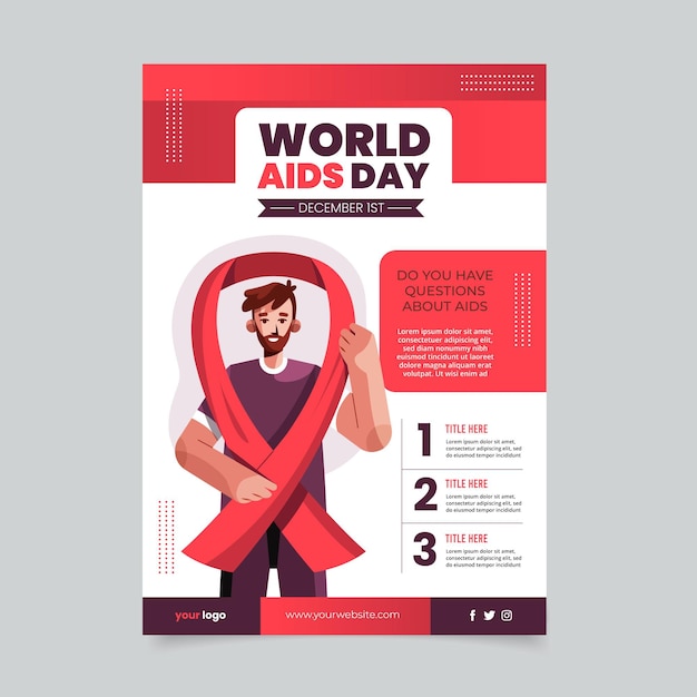 Flat world aids day vertical poster template