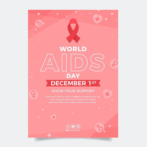 Flat world aids day vertical poster template