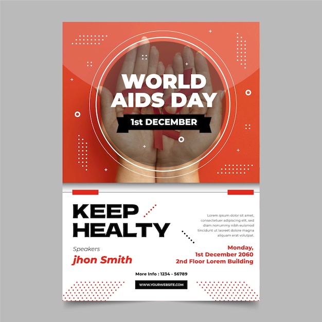 Vettore gratuito modello di poster verticale piatto per la giornata mondiale dell'aids