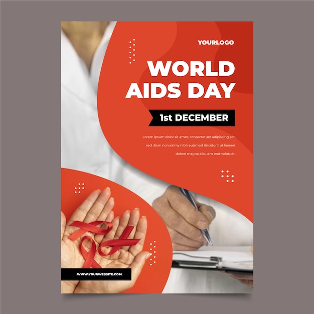 Flat world aids day vertical poster template