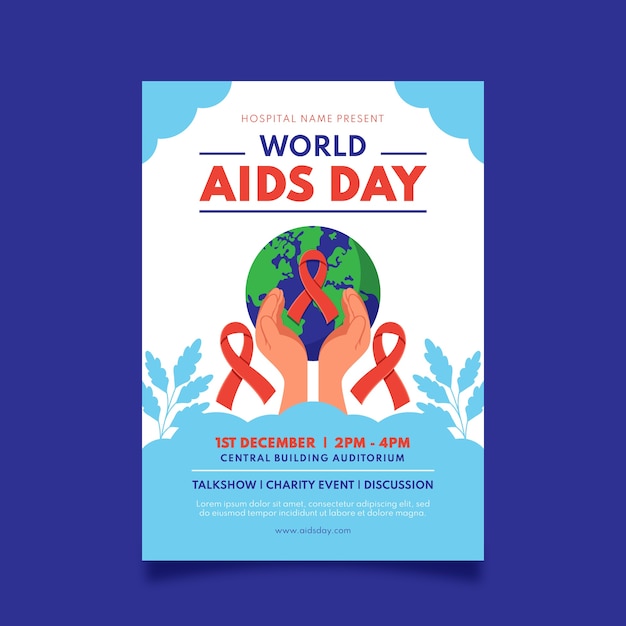 Flat world aids day vertical poster template