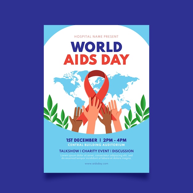 Vettore gratuito modello di poster verticale piatto per la giornata mondiale dell'aids