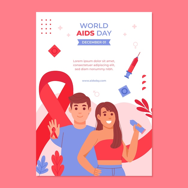 Flat world aids day vertical poster template