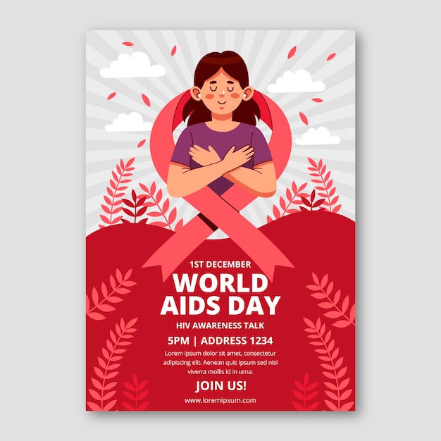 Flat world aids day vertical poster template