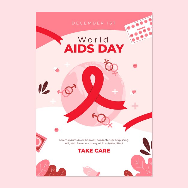 평면 세계 에이즈의 날 세로 포스터 템플릿