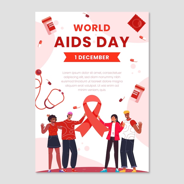 평면 세계 에이즈의 날 세로 포스터 템플릿