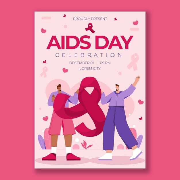 Modello di poster verticale piatto per la giornata mondiale dell'aids