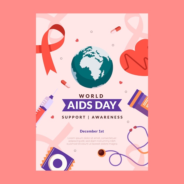 Flat world aids day vertical poster template