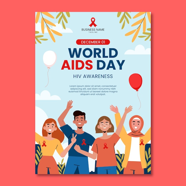 무료 벡터 평면 세계 에이즈의 날 세로 포스터 템플릿