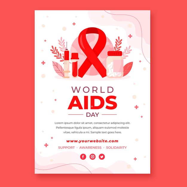 Плоский шаблон вертикального плаката всемирного дня борьбы со СПИДом