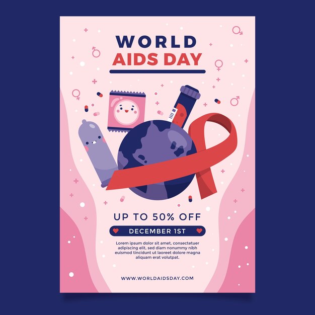 Vettore gratuito modello di poster verticale piatto per la giornata mondiale dell'aids