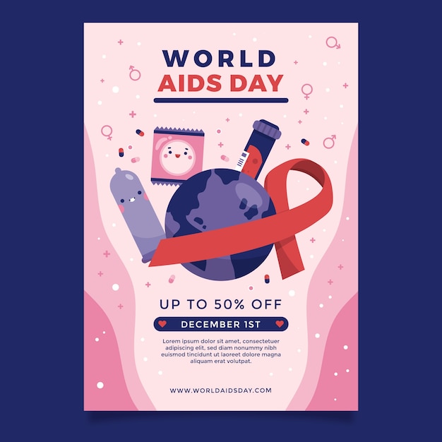 Modello di poster verticale piatto per la giornata mondiale dell'AIDS
