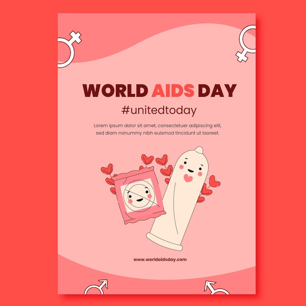 Flat world aids day vertical poster template