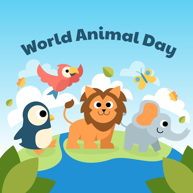 Flat world animal day background