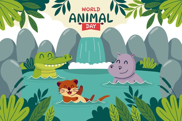 Flat world animal day background