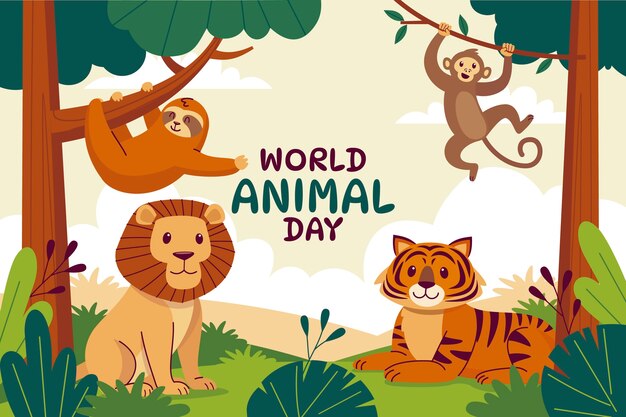 Flat world animal day background