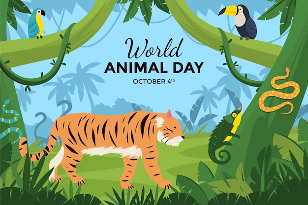 Flat world animal day background