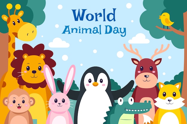 Бесплатное векторное изображение Плоский всемирный день животных