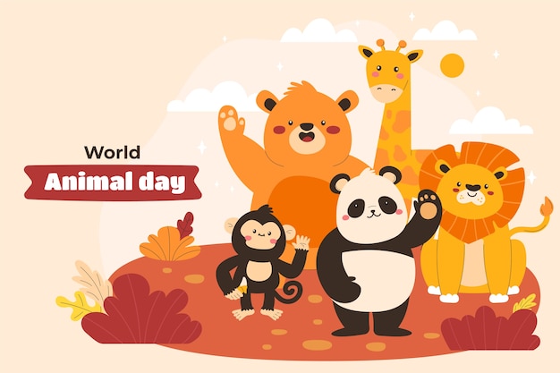 Flat world animal day illustration