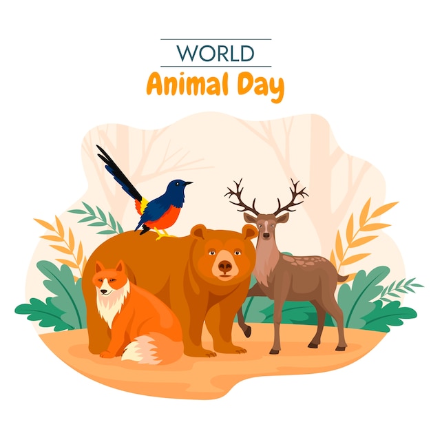 Flat world animal day illustration