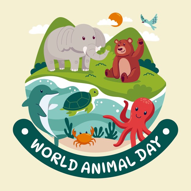 Flat world animal day illustration