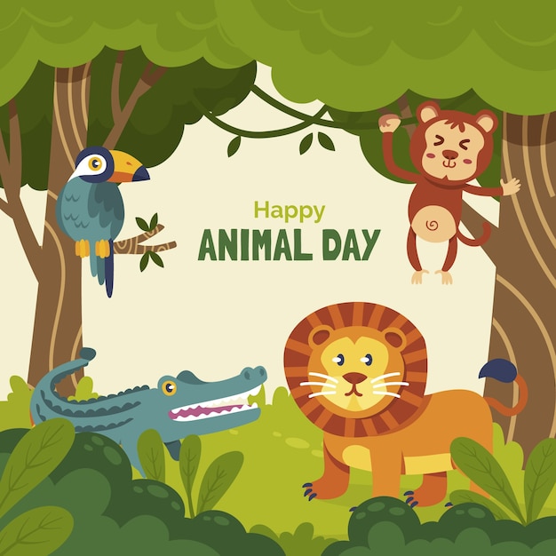 Flat world animal day illustration