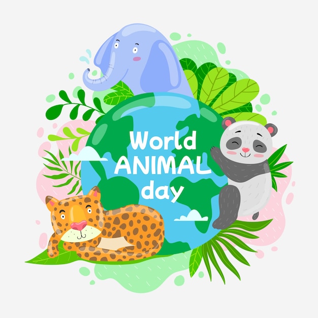 Vettore gratuito illustrazione piatta della giornata mondiale degli animali