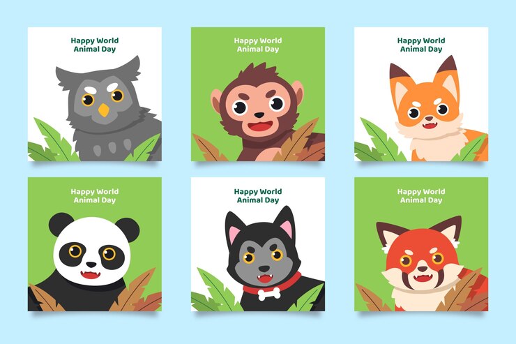 Free Vector flat world animal day instagram posts collection