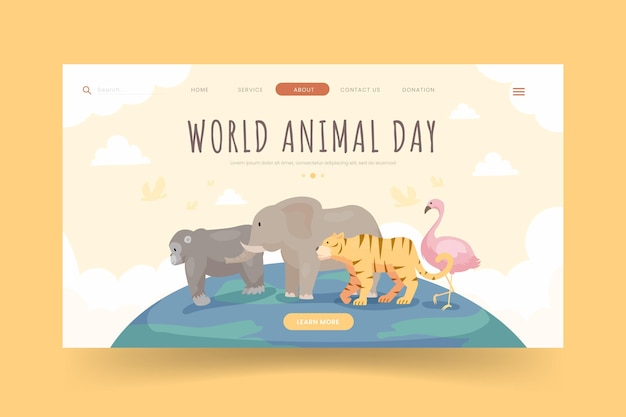 Free vector flat world animal day landing page template