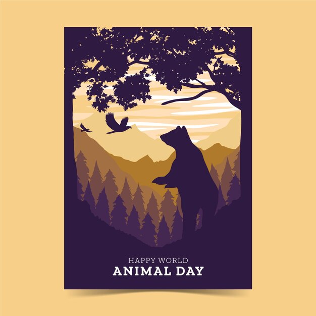 Flat world animal day vertical flyer template