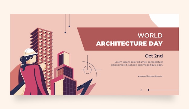 Flat world architecture day horizontal banner template