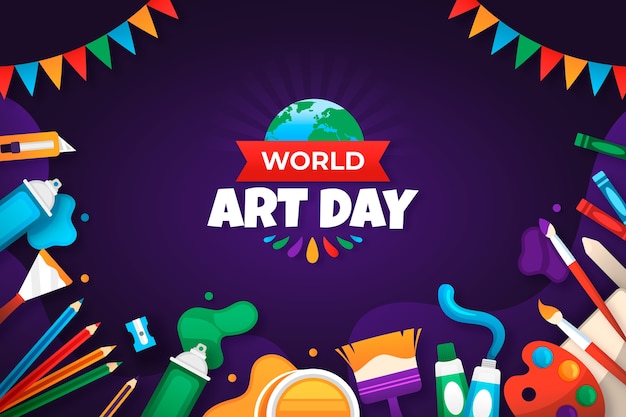 Flat world art day background with artistic tools